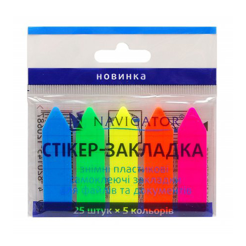 Стікер-закладка NV-76210 45*12мм 25шт.пластик,неон,стрілка (12/1440) (NAVIGATOR)